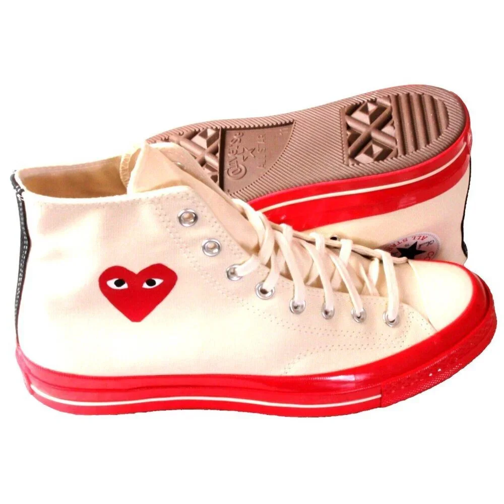 Converse Men's Chuck 70 CDG HI Top Canvas Shoes White Red Egret Sizes NIB - Picture 2 of 7